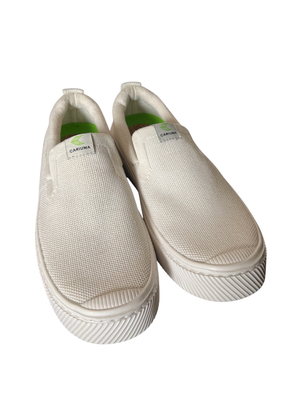 Cariuma Ibi White Canvas Slip-On Sneakers with Lime Insole-NWOT Size 7.5